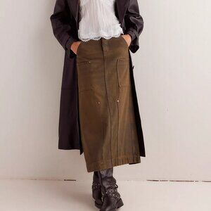 Free People Harmonica Coated Denim Maxi Skirt in New Moon